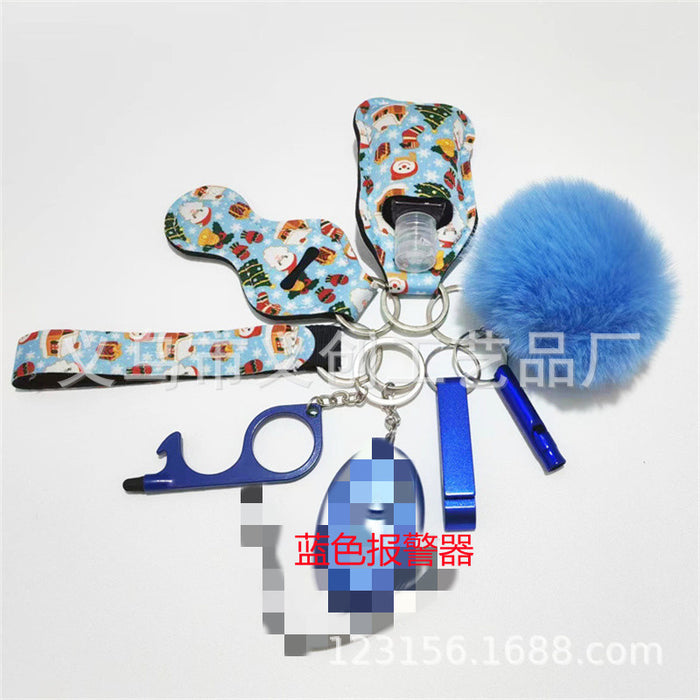 Wholesale Stylish Women S Christmas Pattern Self Defense Keychain 9 Piece Set With LED Alarm Metal Electroplated Party Gift And Decorative Accessory