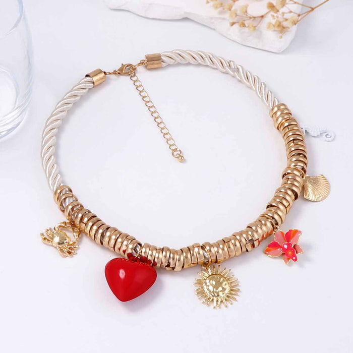 Wholesale Circle Metal Hanging Rope Casual Necklace Alloy Oil Dropping Pendant