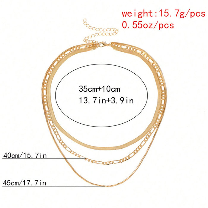 Wholesale Fashionable flat snake chain metal chain multi-layer stacked necklace geometric retro women's necklace set