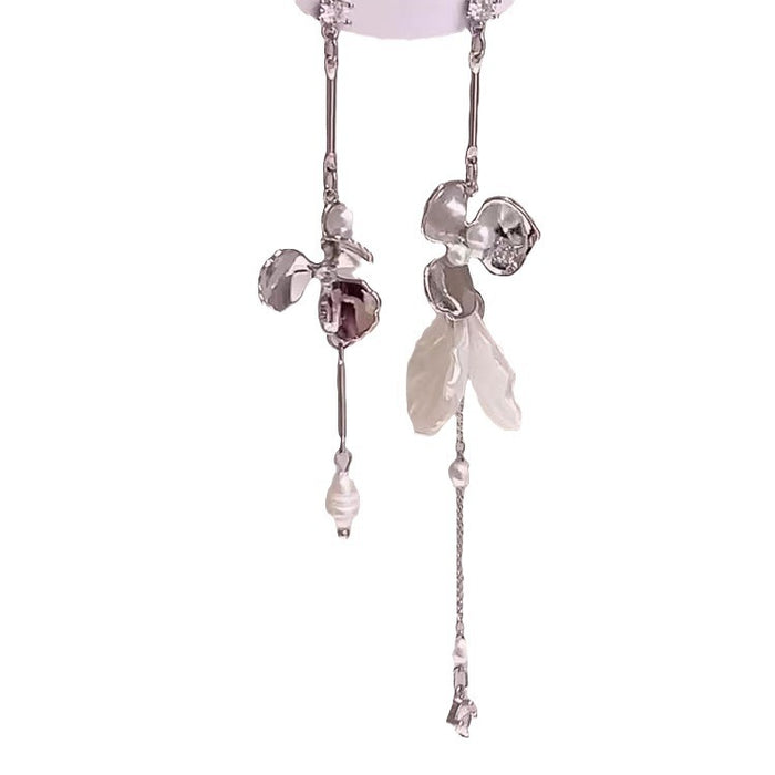 Wholesale Asymmetric long floral tassel earrings, exquisite earrings with a niche and versatile temperament