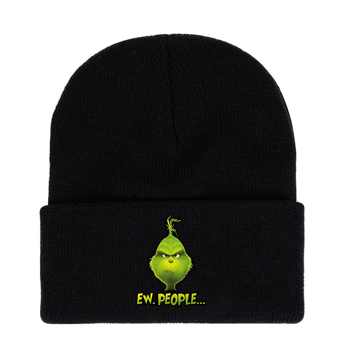 Wholesale Green Monster Knitted Hat Printed Earmuffs Windproof Wool Hat Japanese Style Dome Basic Warm Autumn and Winter Men and Women JDC-FH-WDM012