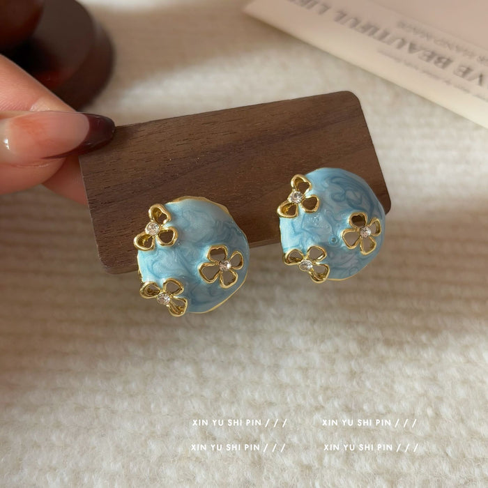 Wholesale Retro oil dripping zircon flower earrings with a light luxury temperament, high-end feel, and niche earrings