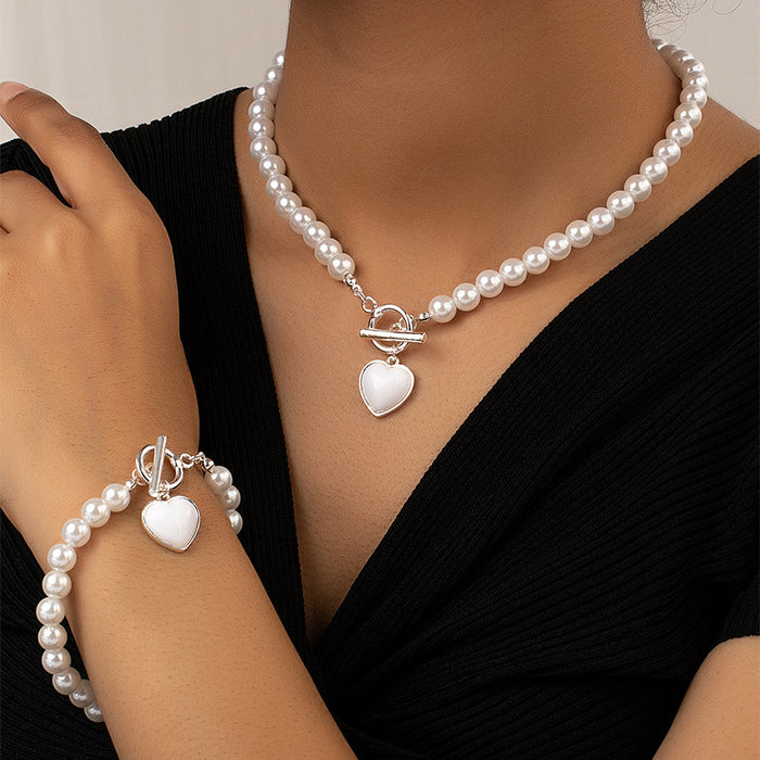 Wholesale Love Pearl Bracelet Necklace Set JDC-NE-WeiY006