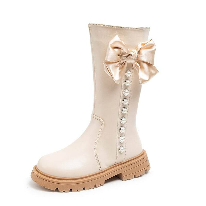 Wholesale A Pair/ Children's Fashionable Princess Bow Pearl and Velvet Warm High Top Cotton Boots JDC-KS-SB005