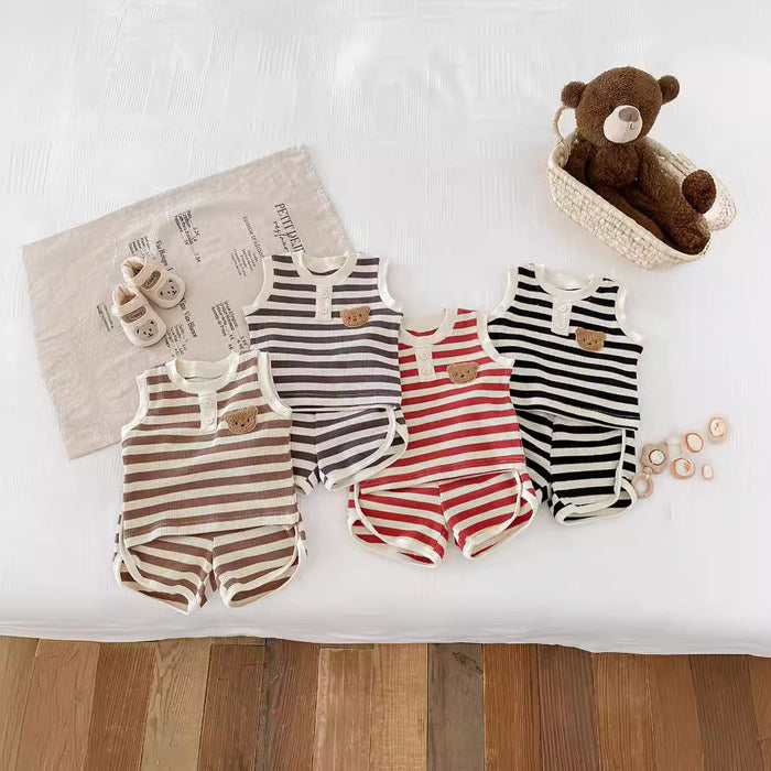 Wholesale Waffle Bear Sleeveless Top Pants Baby Clothes Set JDC-BC-WeiNiS003