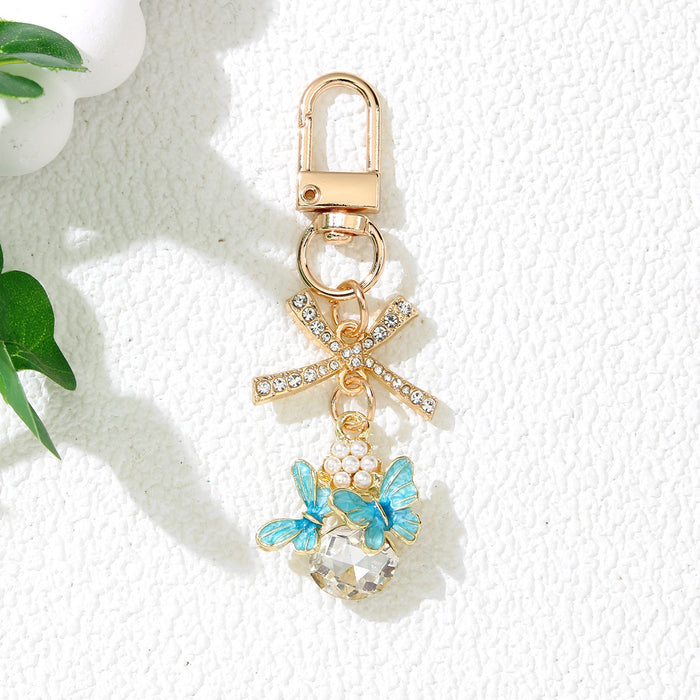 Wholesale Zinc Alloy Pearl Butterfly Bow Keychain Bag Charm for Cute Gift for Girls MOQ≥2