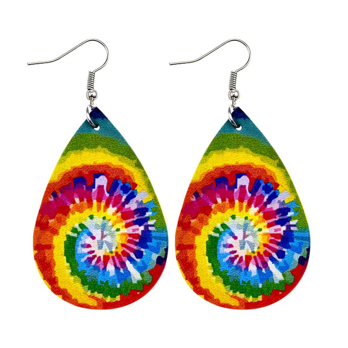 Wholesale Earrings Leather Tie Dye Color Double Sided Printing MOQ≥2 JDC-ES-PuCi002