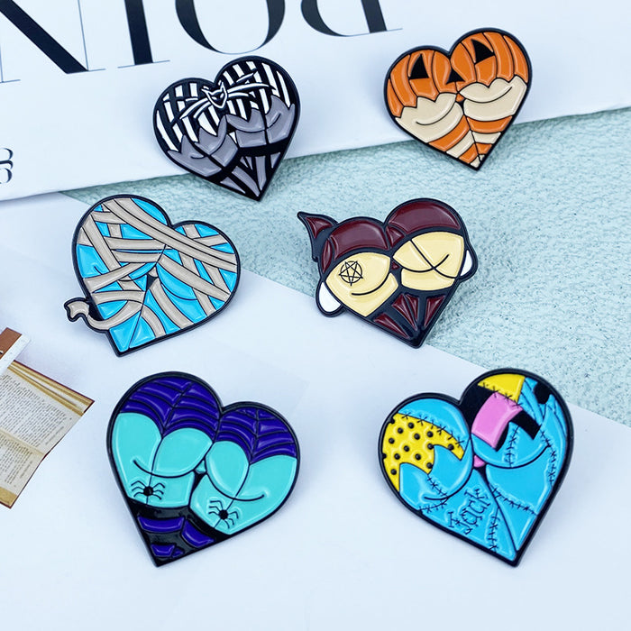 Wholesale Cartoon cute heart-shaped alloy badge creative funny fun pumpkin metal brooch MOQ≥2
