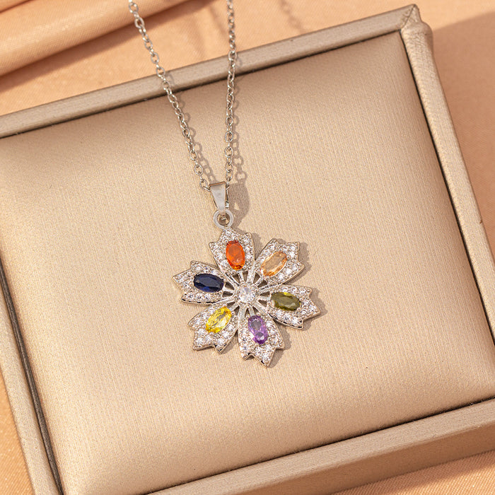 Wholesale Gold Plated Titanium Steel Floral Pendant Necklace Stylish Gift MOQ≥2