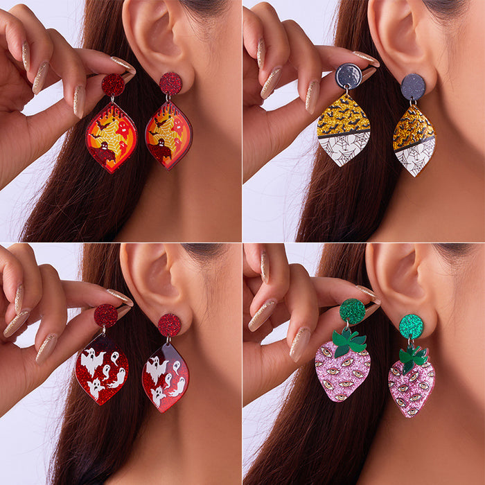 Wholesale  Day Earrings Jewelry Ghost Eyes Funny Holiday Leaf-shaped Acrylic Earrings
