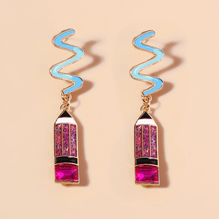 Wholesale long colored diamond pencil earrings alloy oil dripping crayon earrings
