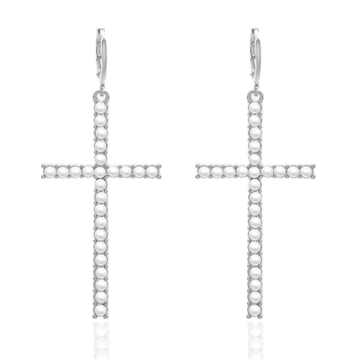 Wholesale Shiny Rhinestone Large Cross Earrings Versatile Exaggerated Full Diamond
