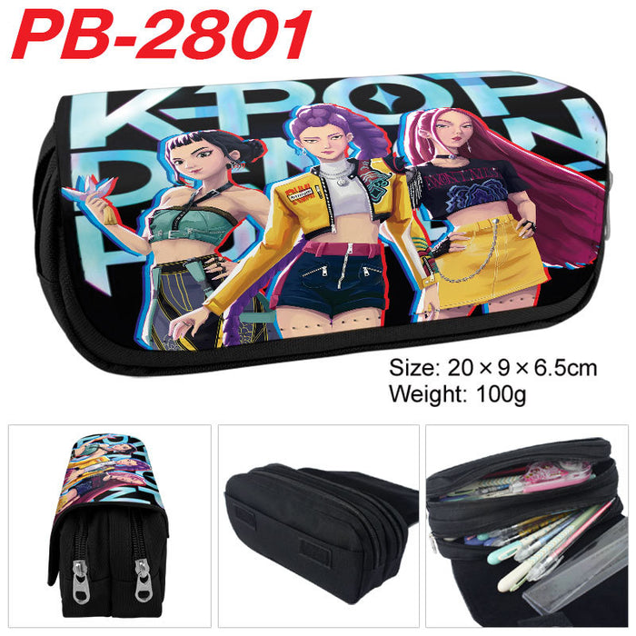 Wholesale Kpop pu full color cartoon student pencil case stationery box