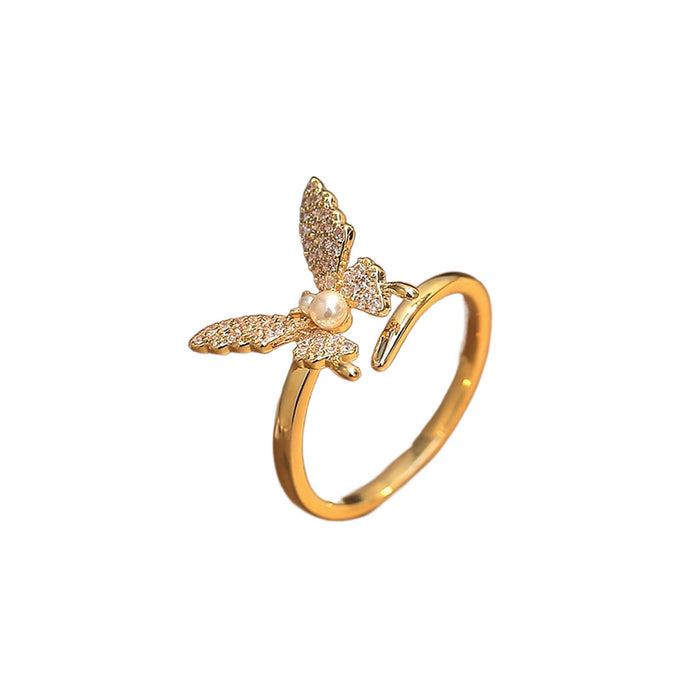 Wholesale Full diamond micro inlaid butterfly asymmetrical niche design, open index finger ring, light luxury versatile ring