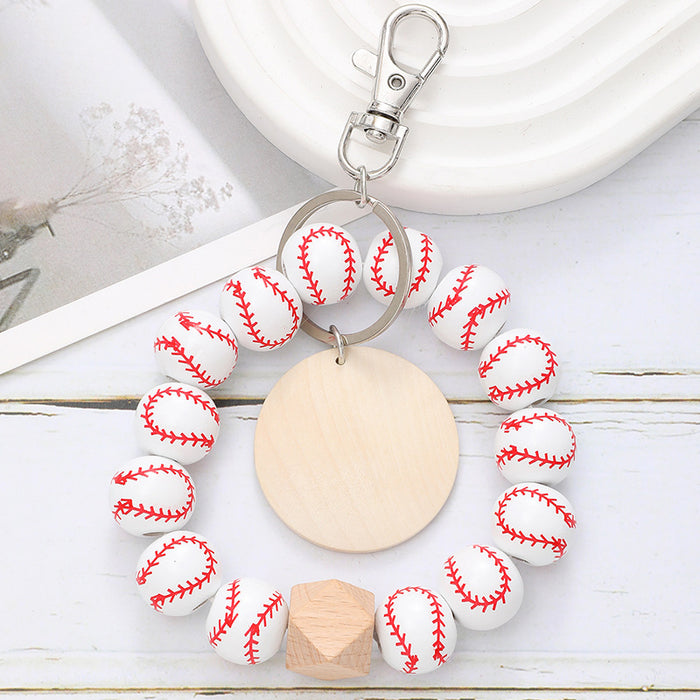 Wholesale Baseball Wooden Beads Bracelet Wood Chip Keychain JDC-KC-RongRui040