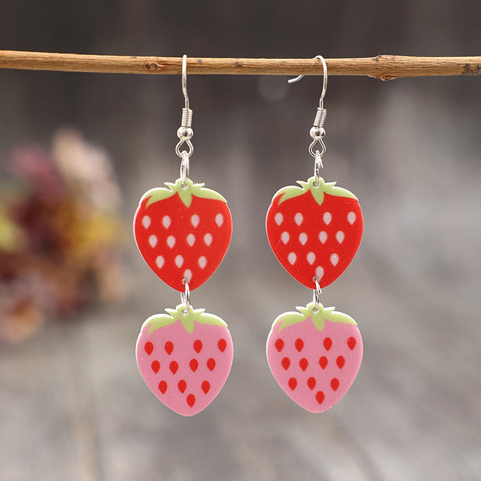 Wholesale Acrylic Earrings Two Strawberries Design Sweet Style Jewelry Accessory