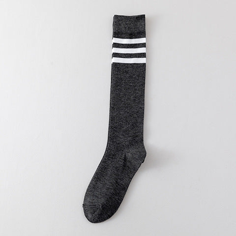 Wholesale College style three bar striped high knee socks