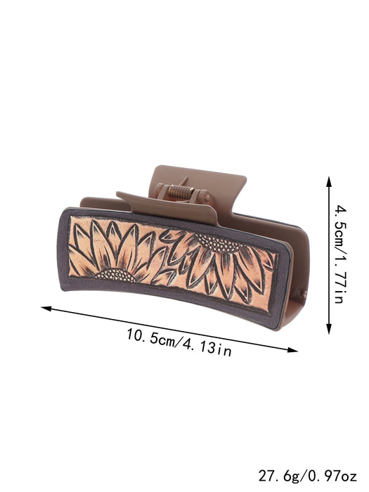 Wholesale Western Cowboy Style Sunflower Cow Pattern Leather Women' s Hairpin Grabber Shark Clip Hair Accessories Clip