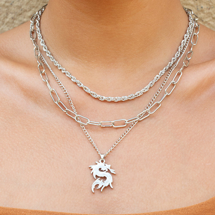 Wholesale Creative Jewelry Multi layer Serpentine Stacked Necklace Clavicle Chain Versatile Alloy Pendant Sweater Chain