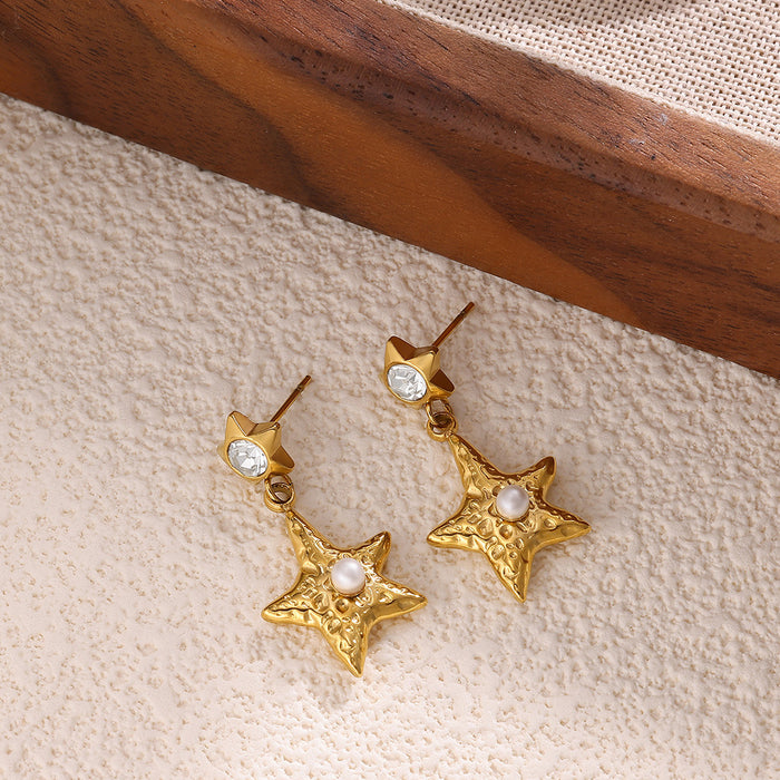 Wholesale Titanium Steel Star Earrings Studs Imitation Pearl High-End Niche Jewelry