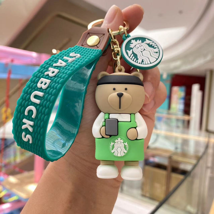 Wholesale Starbucks Milk Tea Cute Bears Silicone Keychains JDC-KC-PengYu006