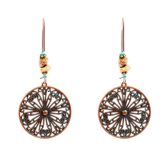 Wholesale Earrings Vintage Round Hollow Flower Alloy MOQ≥2 JDC-ES-ZL029