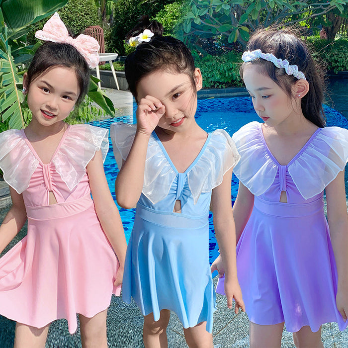 Wholesale Children's swimsuit girls' polyester one-piece cute baby princess dress small fresh hot spring swimsuit
