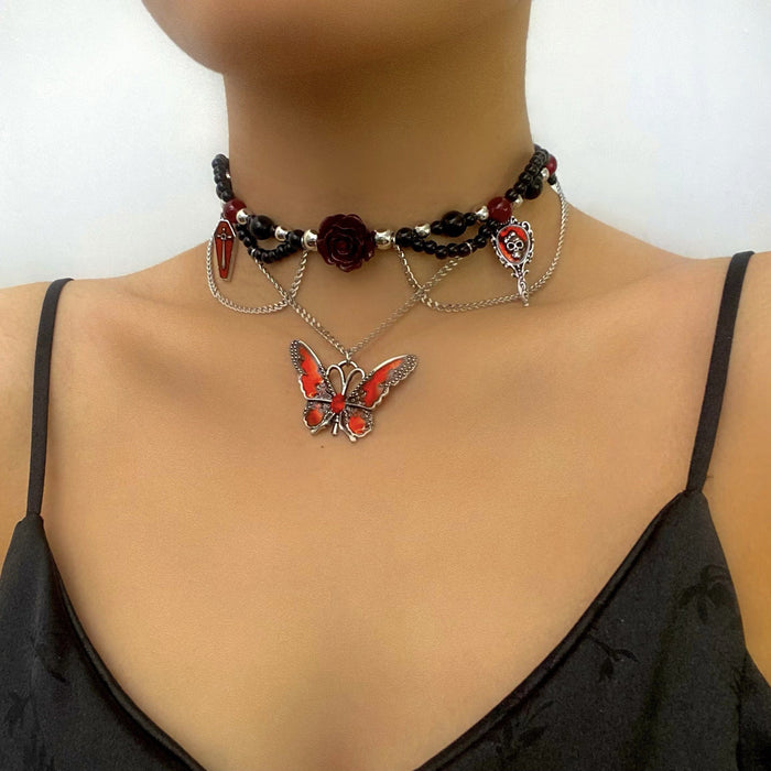 Wholesale Alloy Purple Crystal Butterfly Tassel Necklace Fashion Jewelry Accessory