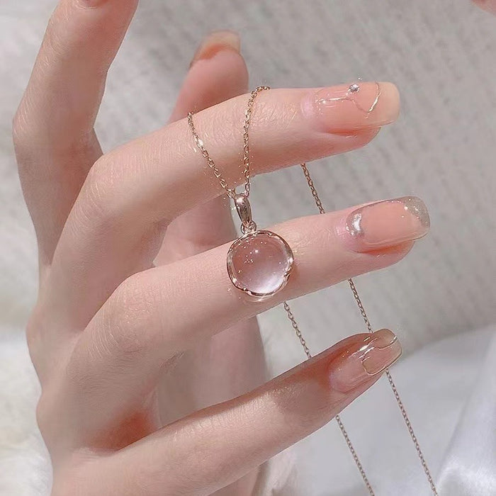 Wholesale 925 Silver Plated White Chalcedony Necklace Women's Pink Crystal Pendant Women's Clavicle Chain