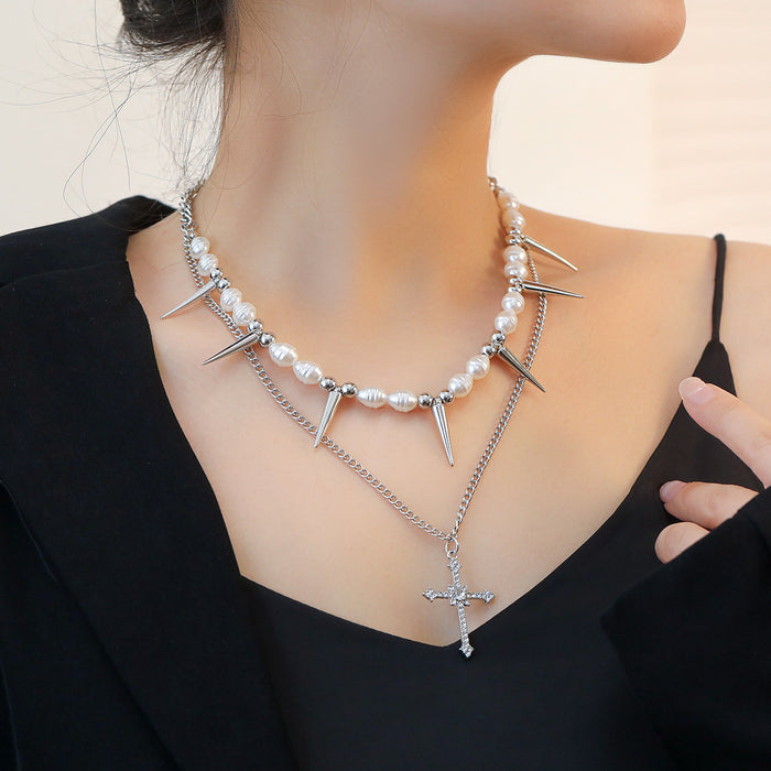 Wholesale Imitation Pearl Clavicle Chain Hip-hop Trend Distinctive Tapered Short Necklace for Women