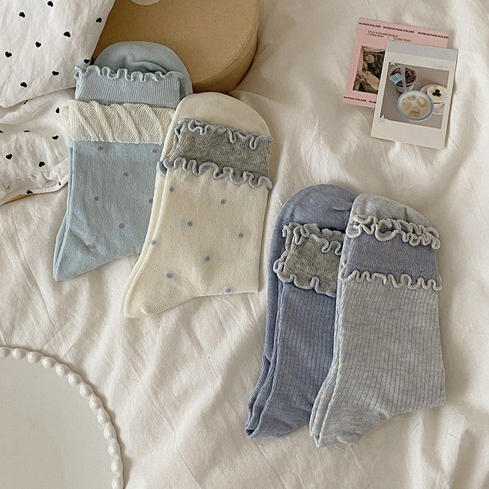 Wholesale Lace, double-layer fungus, edge, middle tube, socks, pile of socks, cotton
