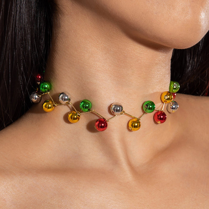 Wholesale Colorful Beaded Geometric Necklace Alloy Clavicle Chain Boutique Resale MOQ≥2