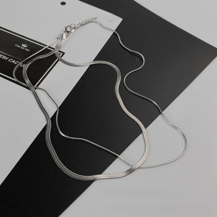 Wholesale Double layer titanium steel snake bone chain, niche silver necklace, high-end collarbone chain, versatile accessory