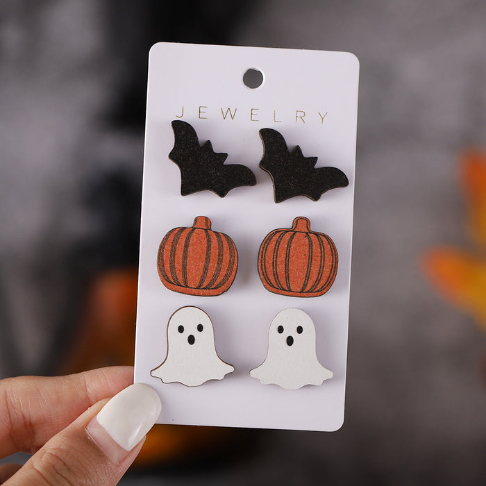Wholesale Wooden Earrings Set Cute Bat Pumpkin Ghost Design Party Wear Gift