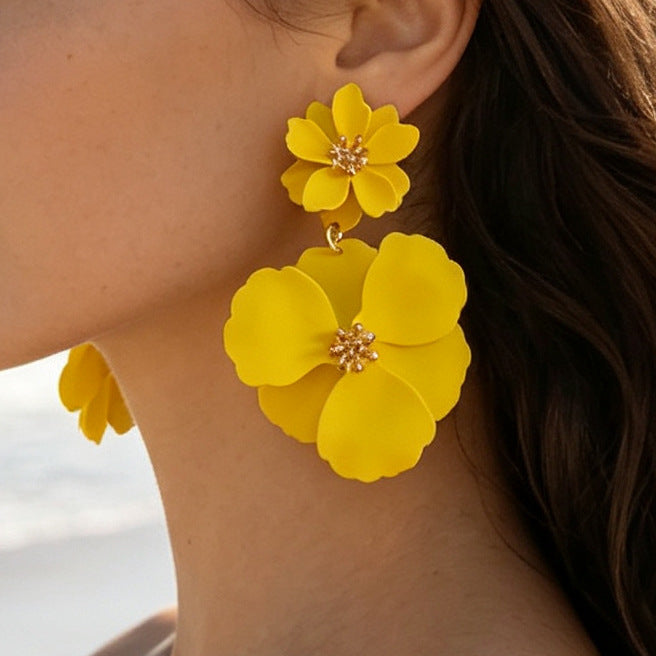 Wholesale Retro Floral Painted Earrings Iron Jewelry Multicolor Gift Boutique Resale MOQ≥5