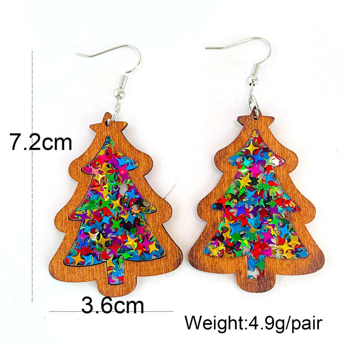 Wholesale Christmas Earrings Christmas Tree Wooden Inlay Acrylic JDC-ES-YaChen014