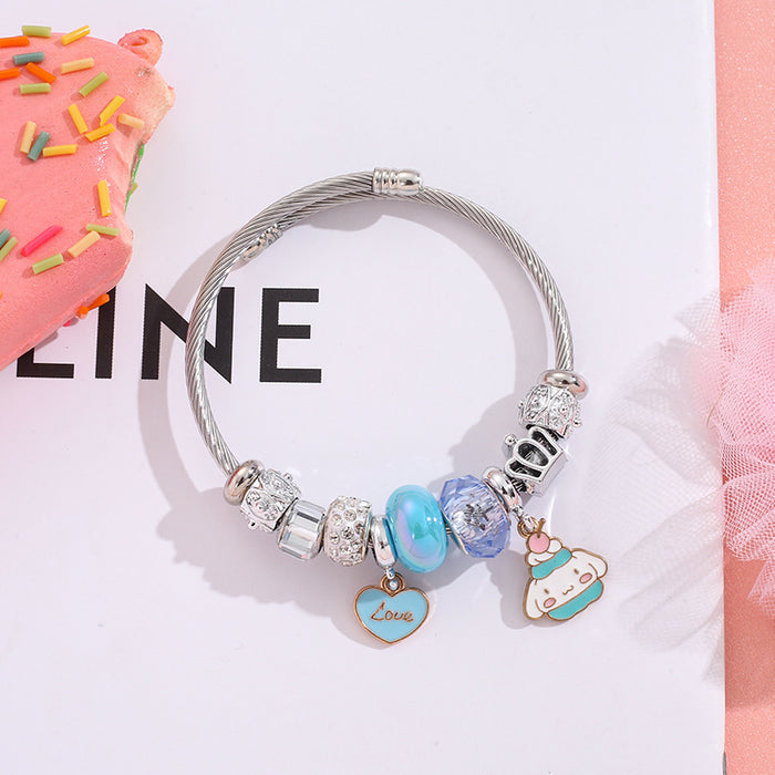Wholesale Stainless Steel Heart Bracelet DIY Pendant Beaded Crystal Bracelet