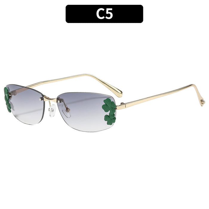 Wholesale Rimless Square Metal Leaf Decoration Sunglasses Fashion Accessory Gift for Women