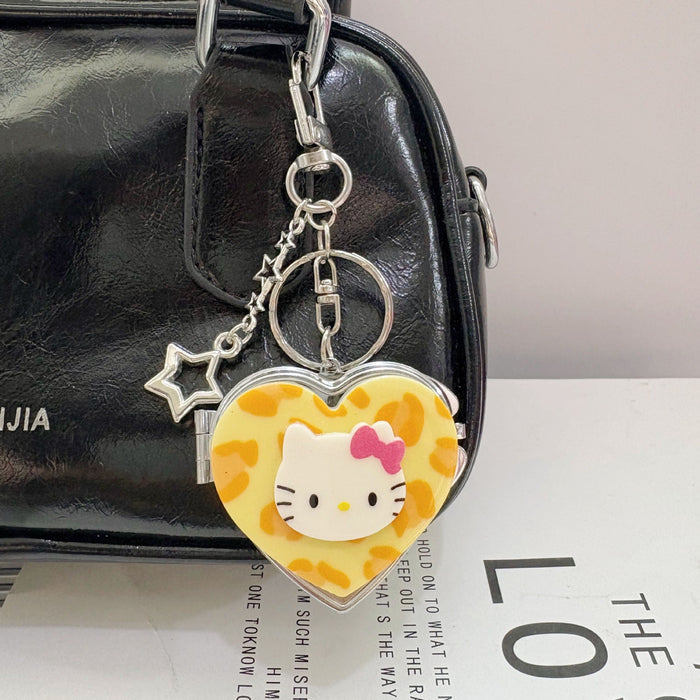 Wholesale Cartoon Heart Portable Mirror Keychain Bag Charm Alloy Electroplating