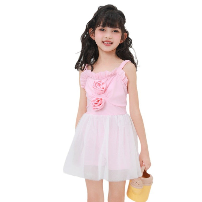 Wholesale Children's swimsuit polyester one-piece suspender swimsuit