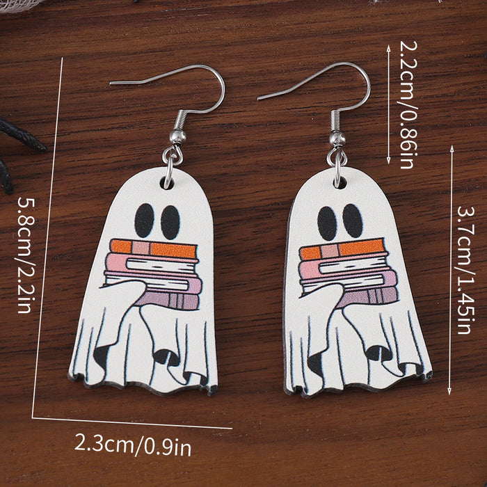 Wholesale  book ghost earrings wooden gothic style double-sided earrings  book lovers gift