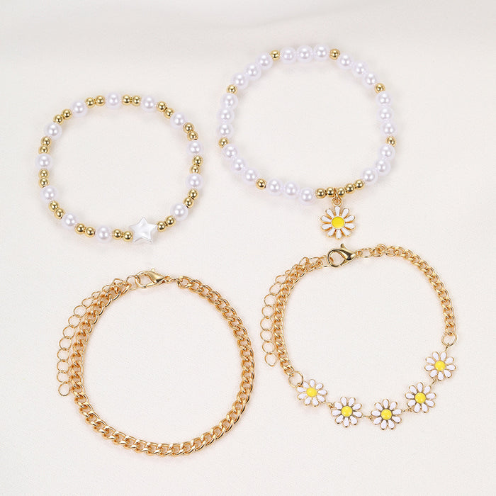 Wholesale Alloy Small Daisy Pearl Bracelet Set JDC-BT-HaoZ001