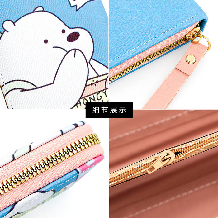 Wholesale   Cute Long Cartoon Wallet Student  Large Card Zipper Mobile Phone Bag Clutch Bag