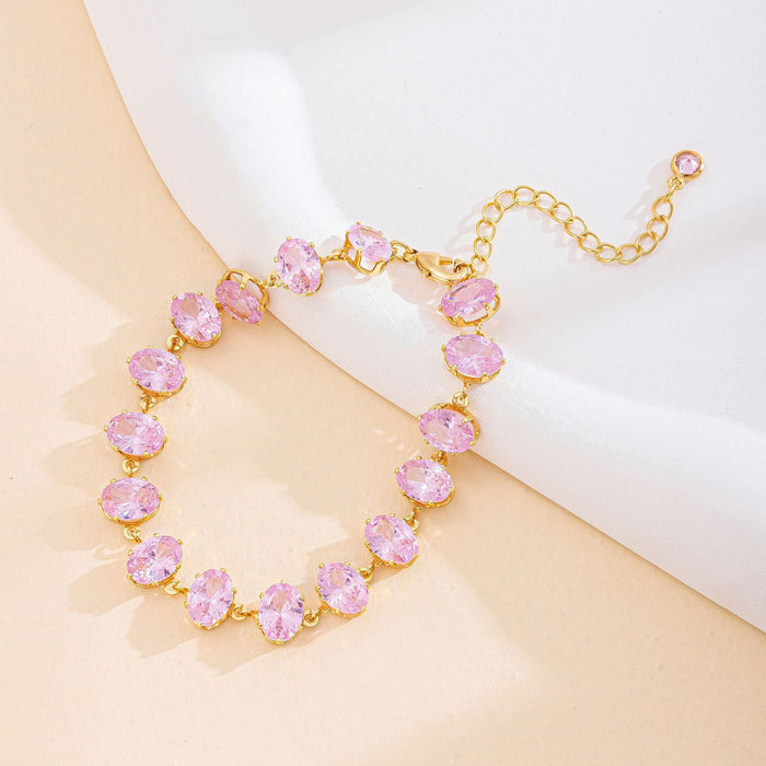 Wholesale Pink Bracelet with Gold Base,  Oval Trendy Style Sweet and Zircon