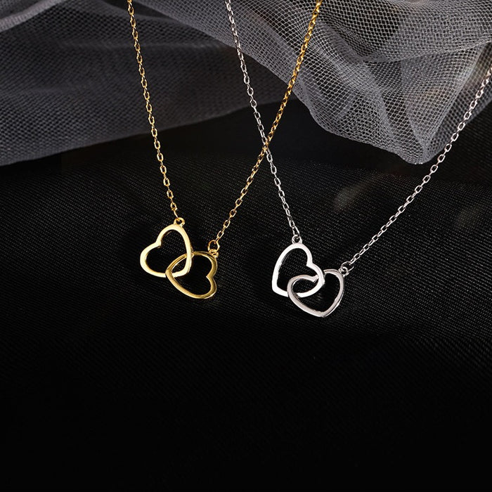 Wholesale Double ring heart-shaped new minimalist necklace, collarbone chain, niche design accessory gift