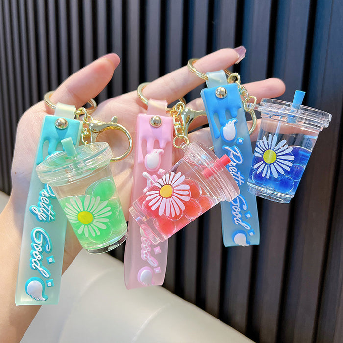 Wholesale Acrylic Daisy Oil Milk Tea Cup Keychain JDC-KC-WoA031