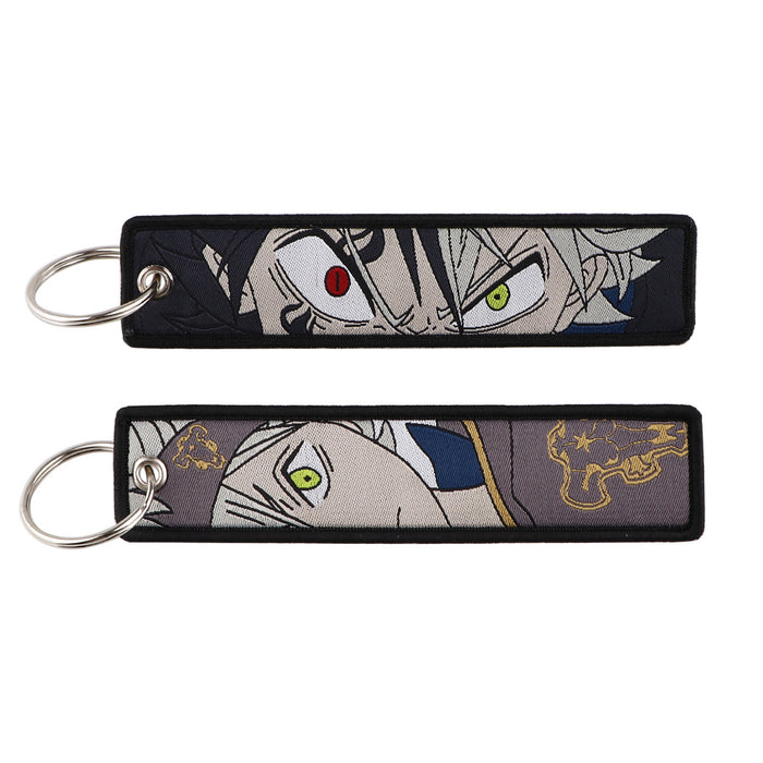 Wholesale Fabric Woven Label Black Clover Cartoon Keychain Bag Charm For Student Campus Gift MOQ≥3