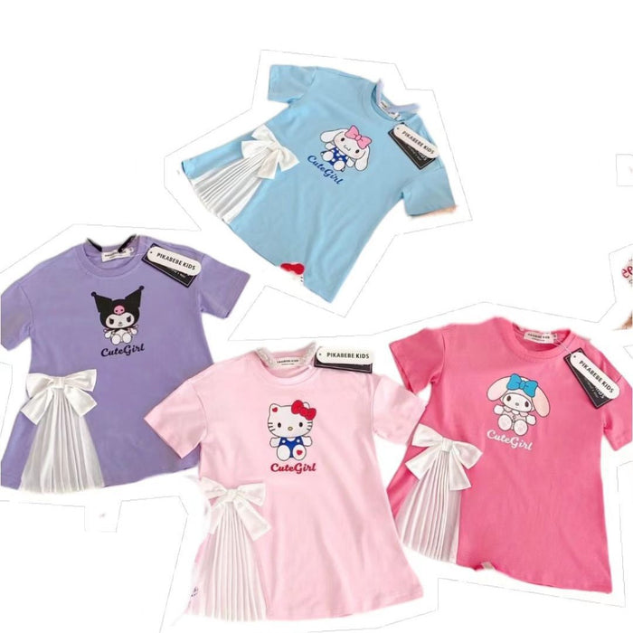 Wholesale Cartoon Cute T-shirt Long Dress Bowknot Short Sleeve Dress JDC-CTS-XiaoHZ002