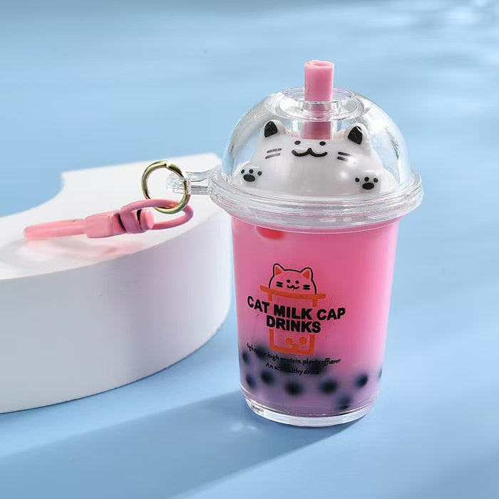 Wholesale Quicksand Cat Bubble Tea Keychain