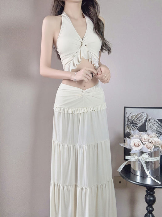 Wholesale New high-end neck hanging split long skirt beach vacation bikini three piece set